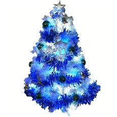 耶誕豪華版 夢幻白色聖誕樹 銀藍系配件組 50燈LED燈 插電式燈串 藍白光 附控制器, 銀藍色