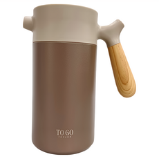 FORUOR 森沐 真空保溫壺 FU TOGO 雙層真空隔熱 #316不銹鋼內膽 木紋手把, 咖啡色, 1個, 1.4L