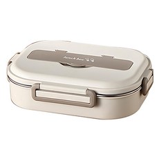 Mega 日式簡約304不鏽鋼四格便當盒, 米白, 附餐具+湯碗, 2個