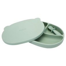 Edison 吸盤式矽膠分隔餐盤組, 餐盤 + 盤子 + 湯匙, 薄荷綠, 1組