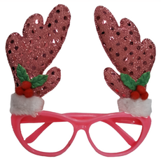 摩達客 耶誕派對造型眼鏡 寬約13CM 高約12CM 不織布/塑膠, 粉紅鹿角, 1組