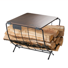 LOGOS 材火收納桌 寬型木桌面, 深棕色 + 黑色