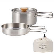 CLS 不鏽鋼折疊把手鍋煎鍋野餐鍋具套裝, 單一顏色, 1組