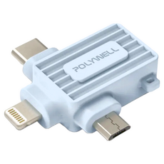 POLYWELL 寶利威爾 USB三合一OTG轉接頭 Lightning Type-C Micro-B, PW15-T65-0510, 藍色, 1個