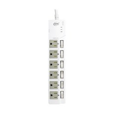 Santec 7開6插電流過載警示延長線, 1.8m, 白色, 1個