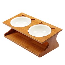 貓型斜面實木碗, 1個, 竹木 雙口