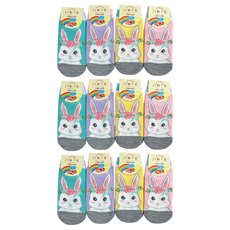 JY SOCKS 靴下屋 兒童款 直版襪 適用3~6歲 12雙, 花圈兔, 15~18cm