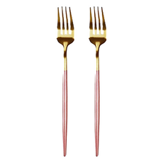 邸家本舖 歐風純色餐具 餐叉 精緻北歐風 304不鏽鋼, 粉金, 2支