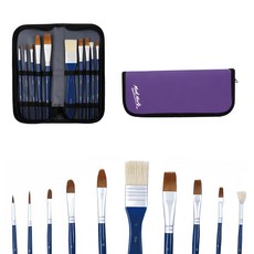 Mont Marte 蒙瑪特 不透明水彩混合毛畫筆10支組，附畫袋，方便攜帶, 1號 + 2號 + 6號 + 12號 + 3/4號 + 1號 + 8號 + 10號 + 3號 + 4號, 1組