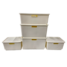 FAmILyLIFE 生活 加厚可疊加防塵附輪收納盒5件組 A-323-2 + A-325-1 + A-326-2 2440g, 白色, 1組