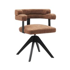 E-home Ozzie奧奇造型扶手布面實木腳旋轉餐椅, 棕色, 1個