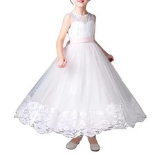 愛北鼻之家 拼接刺繡蕾絲緞帶長裙