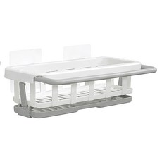 E.dot 廚浴瓶罐收納置物瀝水架 毛巾架 廚房瀝水置物籃 伸縮抹布架 白色 ABS材質, 1個