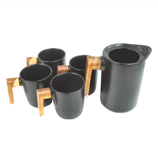 北歐風木柄陶瓷茶具組, CAKN0110BK, 陶瓷材質, 實木手柄, 1組, 黑色