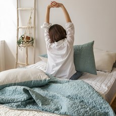 The Zari 環保抗菌超細纖維鋪棉兩用被, 淺灰綠 + 米白色