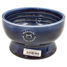 Necoichi 貓壹 快樂食光高腳水碗, 陶瓷, 日本產, 350ml, 琉璃紺, 1個