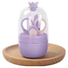 SC優選 嬰兒皇冠指甲剪套裝 新生兒寶寶指甲刀 4件 + 發光耳勺, 紫色, 1組