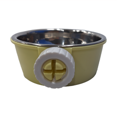 Carno 卡諾 不鏽鋼固定餵食盆, 十字固定式設計, 增加掛架穩定性, 避免打翻糧食, 黃色, 1個