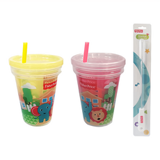 Fisher-Price 費雪 吸管水杯刷具組 含3套吸管杯與吸管清潔刷, 211640, 1組, 296ml