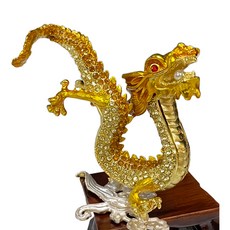 開運擺件 彩琉璃祥龍咬珠 附盒子 14 x 11 x 5cm 837g, 金色, 1個
