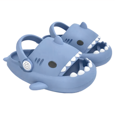 兒童款人體工學設計卡通造型鯊魚涼鞋，兩穿設計，方便穿脫，防撞設計，保護腳趾, 莫蘭迪藍, 190mm