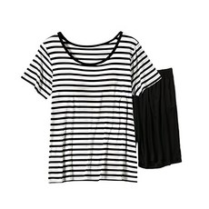 NEW FORCE Bra條紋短袖套裝 親膚舒適 自帶胸墊 彈力網布支撐 冰涼絲柔