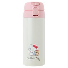 Sanrio 三麗鷗 按壓式不鏽鋼保冷保溫瓶, Hello Kitty 凱蒂貓 白色 + 粉色, 1個, 370ml
