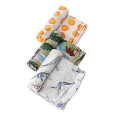 little unicorn 純棉紗布巾, 天然纖維, 柔軟舒適, 輕柔透氣, 精裝禮盒, 120 x 120cm, 經典侏儸紀