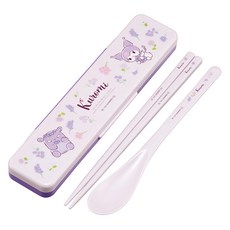 Skater 銀離子兒童餐具湯匙筷子組 附收納盒, 收納盒188 x 47 x 18mm + 筷子180mm + 湯匙180mm, 庫洛米 紫色, 1組