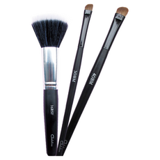 Galatea 葛拉蒂 鑽顏系列 亮眼無瑕肌定妝彩刷組, 嚴選貂毛製成, 斜角眼影刷, 乾濕兩用鬆粉刷, 黑色, 1組