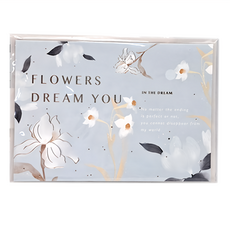 燙金留言賀卡, 特殊紙, 150mmx105mm, FLOWERS DREAM YOU, 淺藍色, 3張