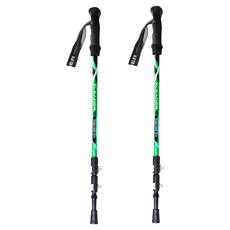 LEADER X Hiking 輕量登山杖 7075鋁合金外鎖快扣三節杖 自然綠 64~135cm, 2支