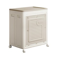 FANCY LIFE 帶輪折疊收納箱 前全開大款 120L, 1個, 58 x 39 x 68cm, 奶白咖