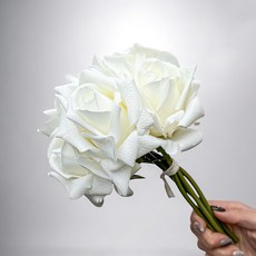 Floral M 花藝 手感保濕安娜玫瑰仿真花材, 優雅白, 5件