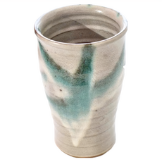 佐和陶瓷 綠窯變手握杯 - 日本製 陶瓷 440mL, 淺灰色 + 藍綠色, 1個