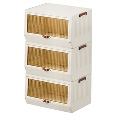 FAmILyLIFE 生活 6.5公升上掀式可疊加斜口磁吸收納箱3入組, 米白色, 1組