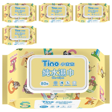 Tino 小安安 純水濕巾 80抽, EDI純水, 無酒精無香精, 1入, 5包