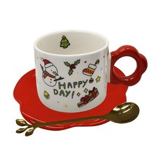 CW 可營生活選物 聖誕花花造型馬克杯與盤組 280ml 雪人, 1個