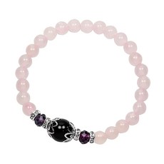 手鍊 10.9g (隨白水晶碎石), 晶鑽粉水晶 + 黑曜石, 彈性手圍