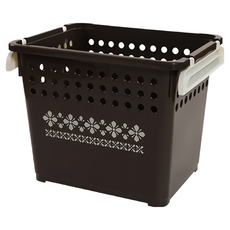 平和工業 極簡可堆疊收納籃 975g, 420 x 317 x 338mm, 深型印花棕, 1個