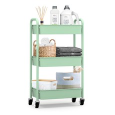 CAXXA 台灣製全鐵置物推車 - 多功能收納 附滑輪, 1個, 薄荷綠, 三層