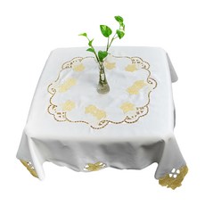 LASSLEY 蕾絲妮 方形桌巾 茶几巾, 110 x 110cm, 花朵刺繡 白色 + 黃色, 1條