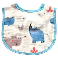 八層紗水洗皺布圍兜, 柔軟親膚, 吸水透氣, MIT機能竹纖維紗, 河馬, 1個, 1入