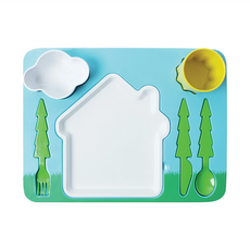 DOIY LANDSCAPE DINNER SET, 兒童餐具系列, 37 x 25 x 8.5 cm, 太空漫遊/風景拼盤, 托盤 + 餐盤 + 碗 + 果汁杯 + 刀叉匙3入, 1組