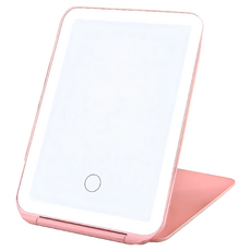 LED 摺疊化妝鏡, USB充電, 三色調光, 魅力粉