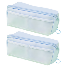 大容量透明雙層文具筆袋 全開款(11 x 21 x 12cm), 藍色, 2個