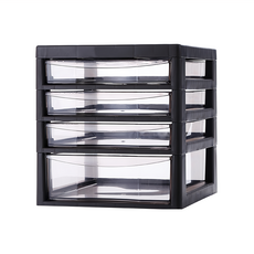 JEJ ASTAGE 辦公桌上型A4文件收納櫃 大抽x1 + 小抽x3, 深棕, 4層