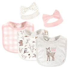 HUDSON BABY 彌月禮盒組 女嬰兒髮帶 + 圍兜 Set 5件組 (0-9M), 歡樂森林