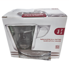 omADA 優雅下午茶杯組 TAZZA IN VETRO 35 cl / PIATTINO 玻璃杯 / SAUCER BPA FREE, 褐色, 1盒