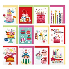 From&To 生日卡片組 FT5051 蛋糕設計卡片 傳遞溫馨祝福, 12張, 混和顏色